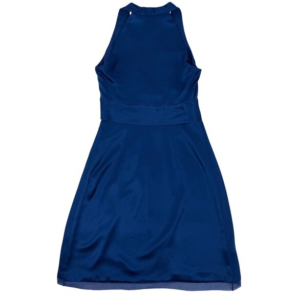 VTG Ann Taylor Royal Blue Silk A-Line Twist Front Mini Dress | 90s Quiet Luxury - Picture 6 of 12